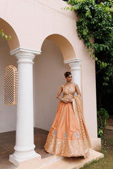 Rust Silk Jacquard Jaal Embellished Lehenga Set