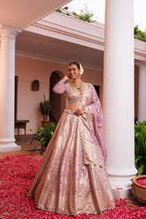 Lilac Tissue Mirror Hand Embroidered Lehenga Set