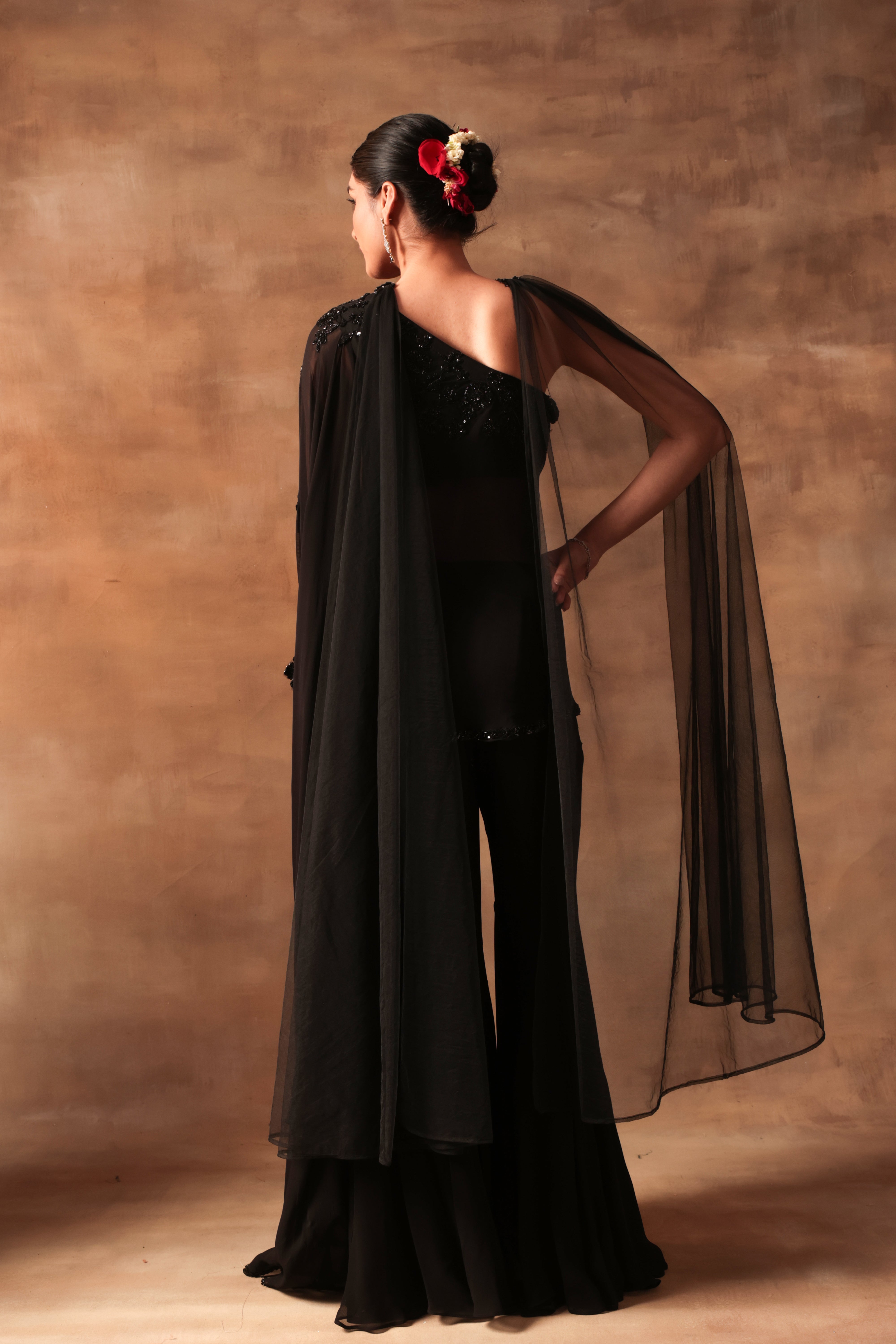 Black Bicecut Georgette Embroidered Shirt Sharara