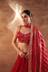 Red Mirror Work Lehenga for Weddings & Festive Wear