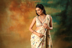 Ivory Embroidered Saree with Embellished Blouse