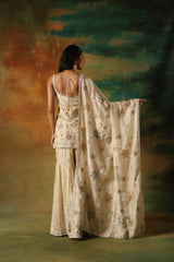 Ivory Georgette Shirt Sharara with Multicolor Embroidery Work