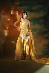 Beige Tissue Embroidered Sharara Set for Festive Elegance