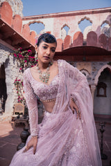 Pink Organza & Net Cutdana Embroidered Lehenga Set
