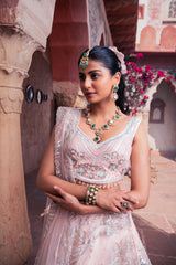 Pink Net Cutdana & Sequins Embroidered Lehenga Set