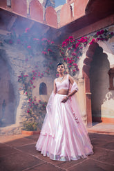 Blush Pink Shimmer Organza Lehenga Set
