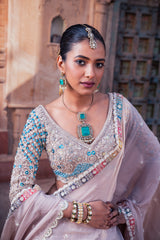 Grey Net & Organza Hand Embellished Lehenga Set