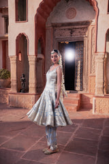 Ice Blue Tissue Hand Embellished Kalidar Anarkali Set