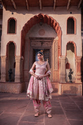 Pink Tissue Hand Embellished Kalidar Anarkali Set