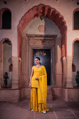 Mustard Viscose Georgette Sequins Embellished Sharara Set