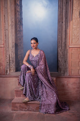 Wine Viscose Georgette Sequins Embellished Sharara Set