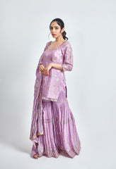 Purple and Gold Embroidered Sharara Set for Wedding & Festive Wear