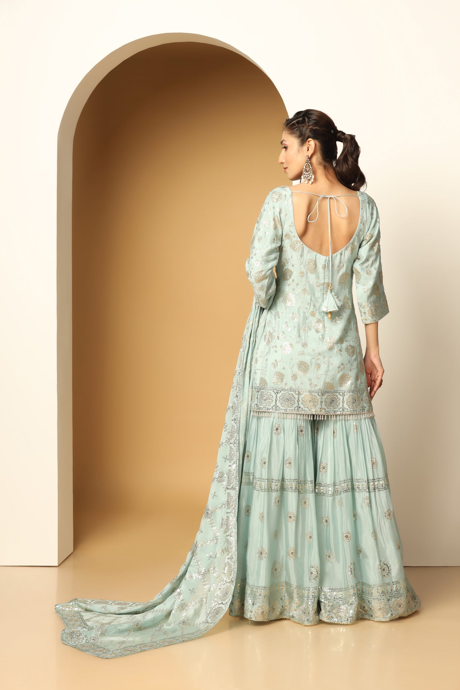 Sequin Floral Sharara Set – Blooming Garden Party Wear Look