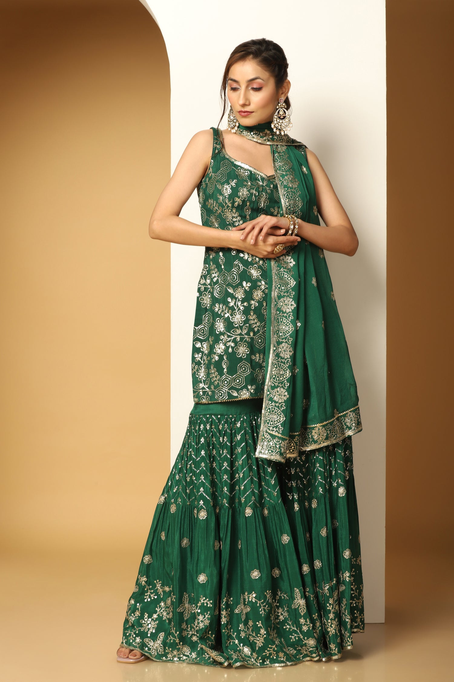 Embroidered Short Kurti and Sharara Set for Wedding & Festive Wear