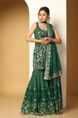 Embroidered Short Kurti and Sharara Set for Wedding & Festive Wear