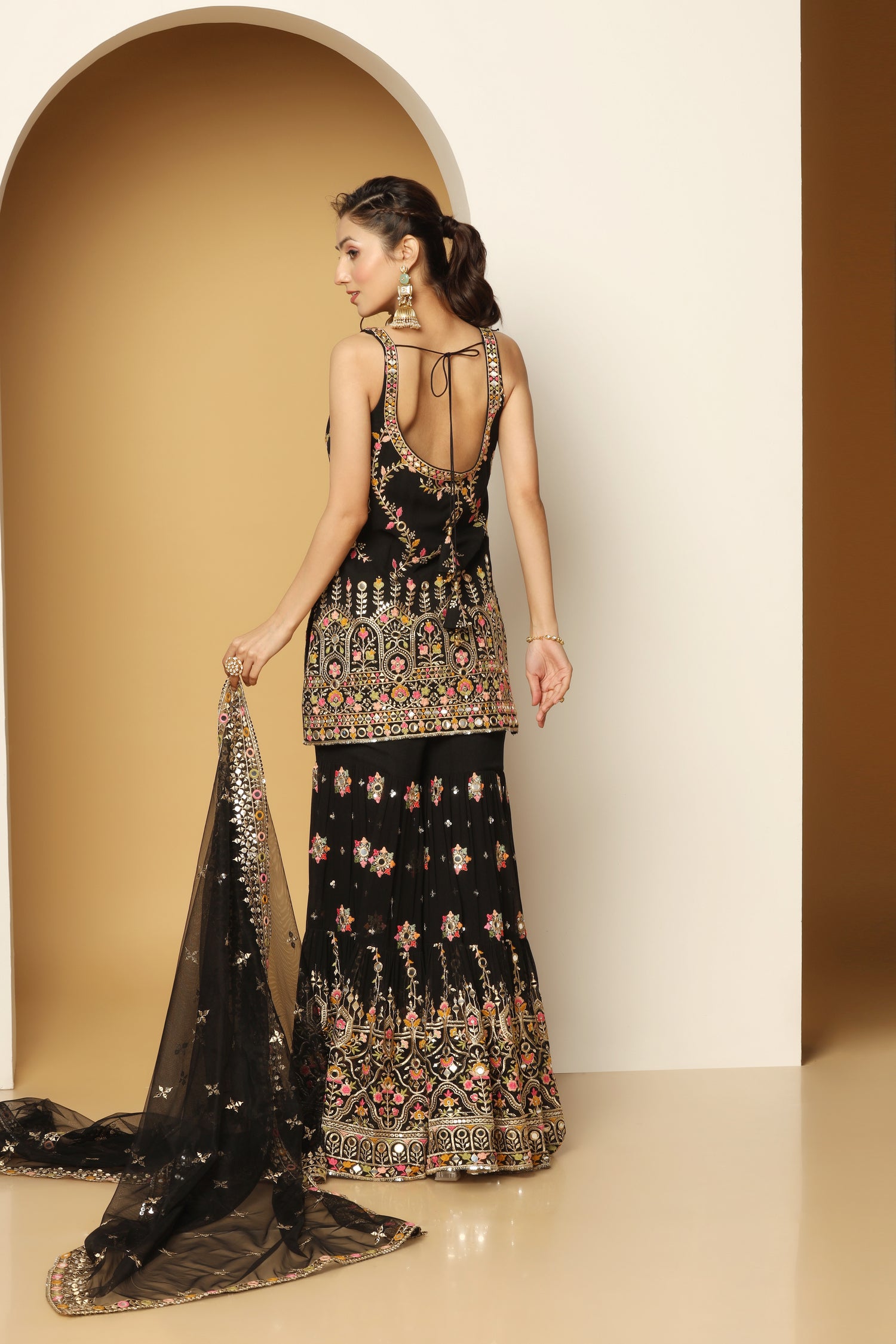 Ivory Embroidered Sharara Suit with Foil and Thread Work