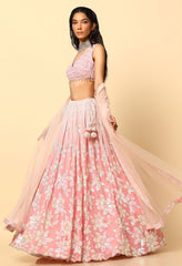 Rose Pink Ombre Lehenga with Tone to Tone Sequence Blouse