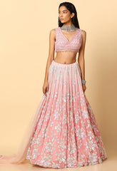 Rose Pink Ombre Lehenga with Tone to Tone Sequence Blouse