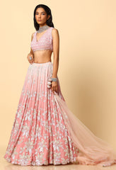 Rose Pink Ombre Lehenga with Tone to Tone Sequence Blouse
