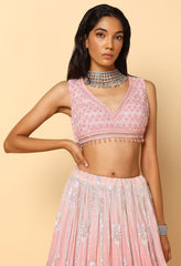 Rose Pink Ombre Lehenga with Tone to Tone Sequence Blouse