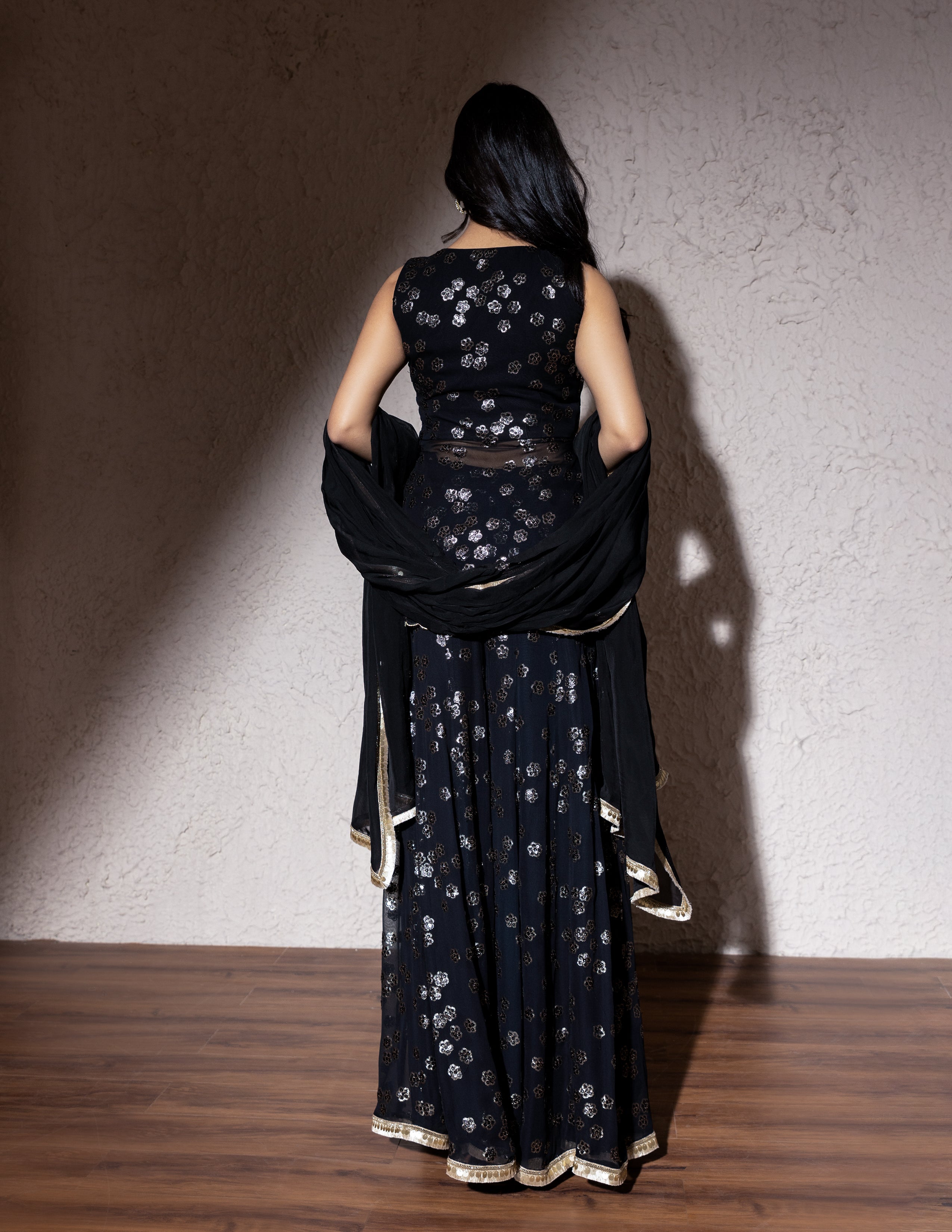 Color Patch & Dori Sequin Suit Set with Net Dupatta – Ethnic Wear