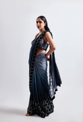 Black and Grey Ombre Saree with Halter Neck Blouse