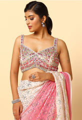 Pink Ombre Tone Saree With Mirror Work Blouse