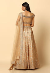 Gold Handwok Lehenga Choli Bardot Style