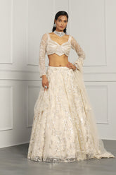 Sequin And Beads Work Ivory Lehenga