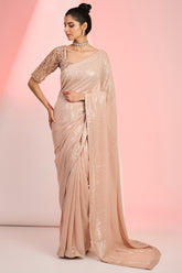 Rose Gold Georgette Sequins & Cutdana Hand Embellished Saree