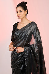 Black Sequins & Cutdana Hand Embellished Saree