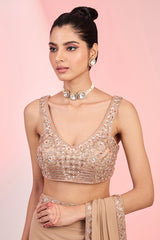Fawn Georgette Cutdana & Sequins Hand Embellished Saree