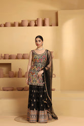 Designer Multicolor Sharara Set in Banarasi Jacquard Silk