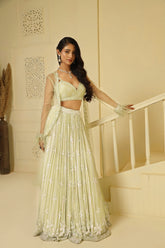 Sea Green Georgette Hand Embellished Jacket Lehenga