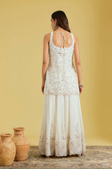 Ivory Net & Georgette Embroidered Sharara Set