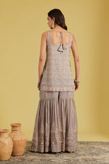 Grey Tissue Embroidered Gharara Set