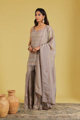 Grey Tissue Embroidered Gharara Set
