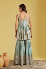 Ice Blue Tissue Embellished Gharara Set