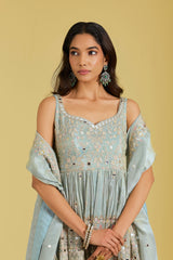 Ice Blue Tissue Embellished Gharara Set