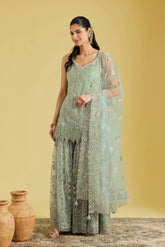 Pista Tissue Embroidered Gharara Set