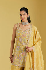 Mustard Tissue Embroidered Gharara Set