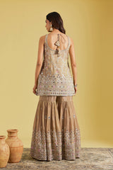Light brown Traditional Motif Embroidered Garara Set.