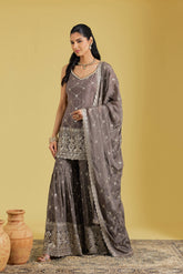 Mouse Geometrical Jaal Heavy Embroidered Shirt with Garara.