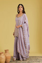 Lilac Motif Floral Jaal Embroidered Garara Set