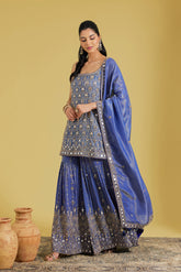 Navy Blue Embroidered Gharara Set