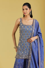 Navy Blue Tissue Embroidered Gharara Set