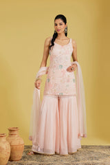 Pink Resham & Cutdana Embellished Shirt Garara Set