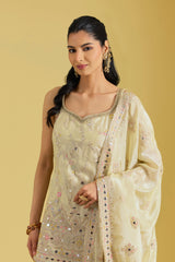 Beige Traditional Motif Embroidered Garara Set