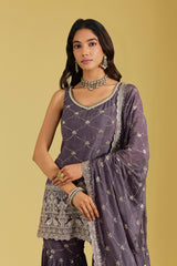 Purple Geometrical Jaal Heavy Embroidered Shirt with Garara.