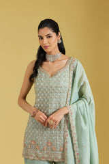 Ice Blue Tissue Embroidered Gharara Set